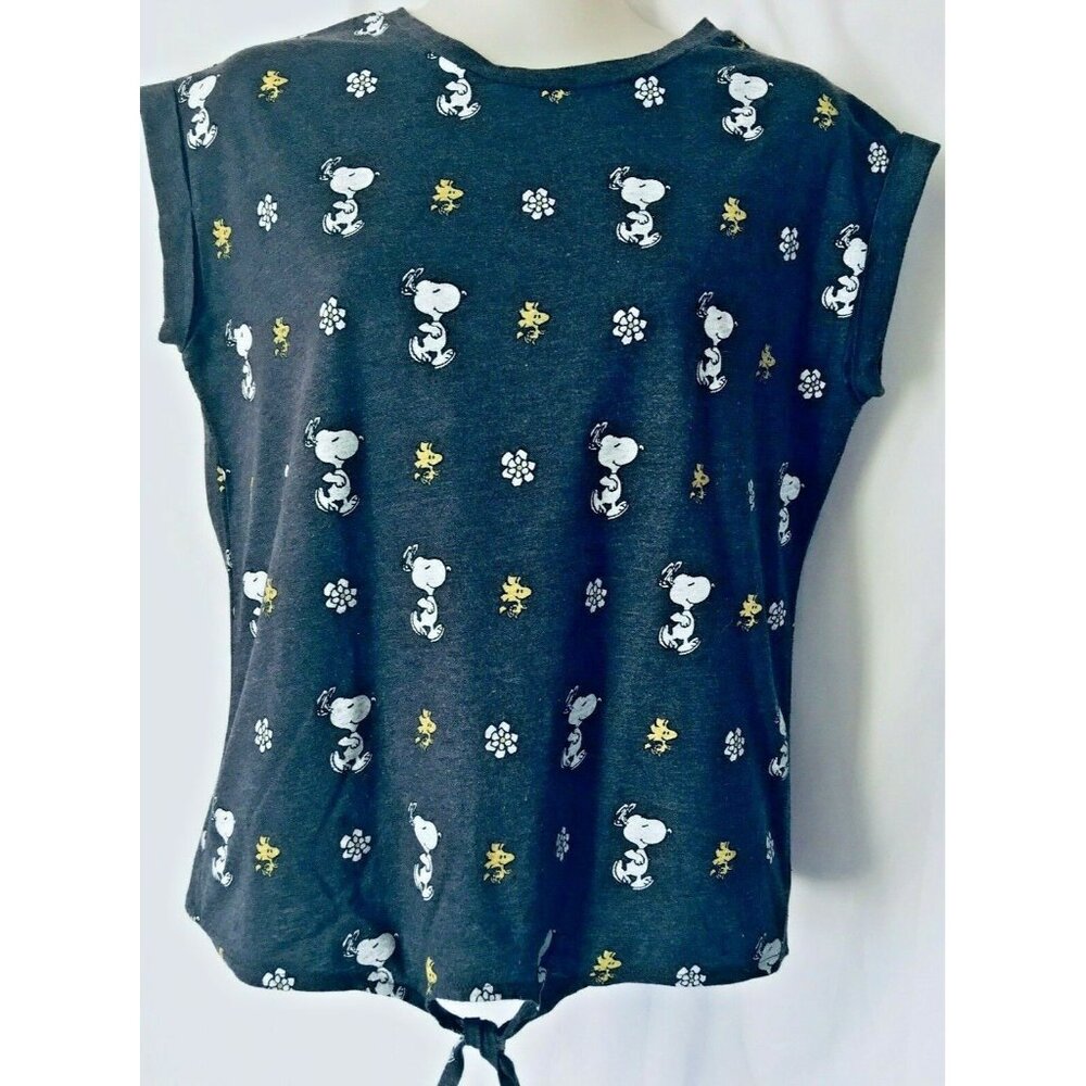 Peanuts Charlie Brown By Shulz Women T-Shirt Gray Short Sleeve Knot Front Size M